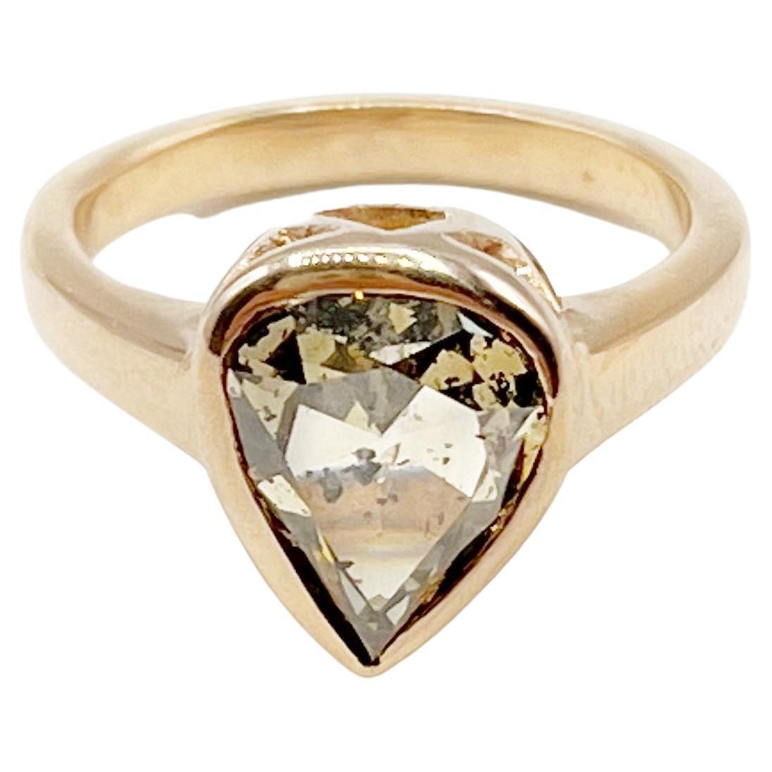 Rose Cut 3.07 Carat  Pear Shape Diamond Set in 18 Karat Rose Gold Ring