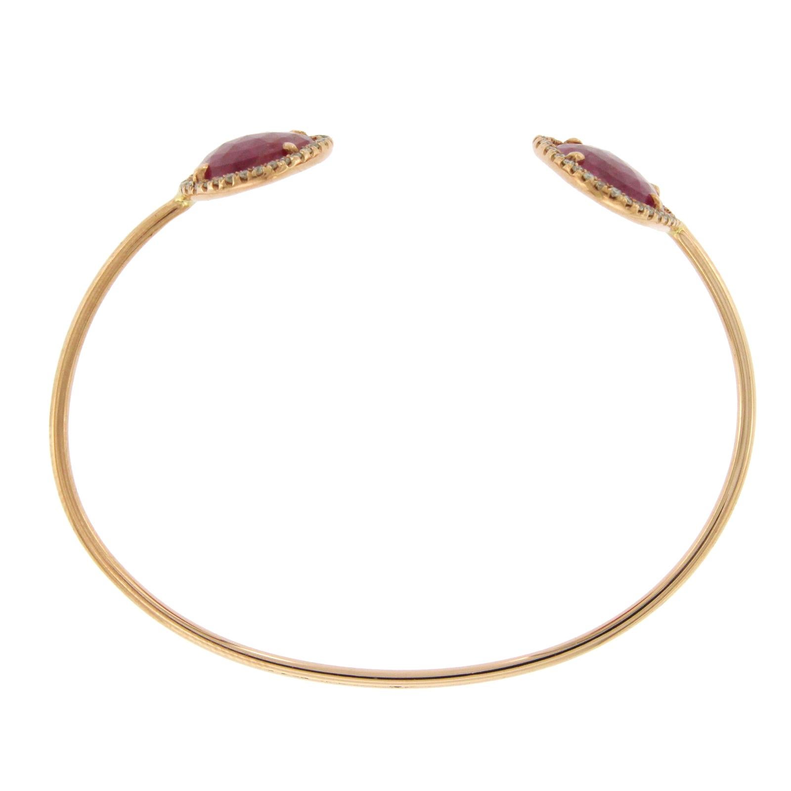 Women's Rose Cut 9.98 Ct Pink Sapphire 0.39 Ct Diamonds 14k Rose Gold Bangle Bracelet For Sale