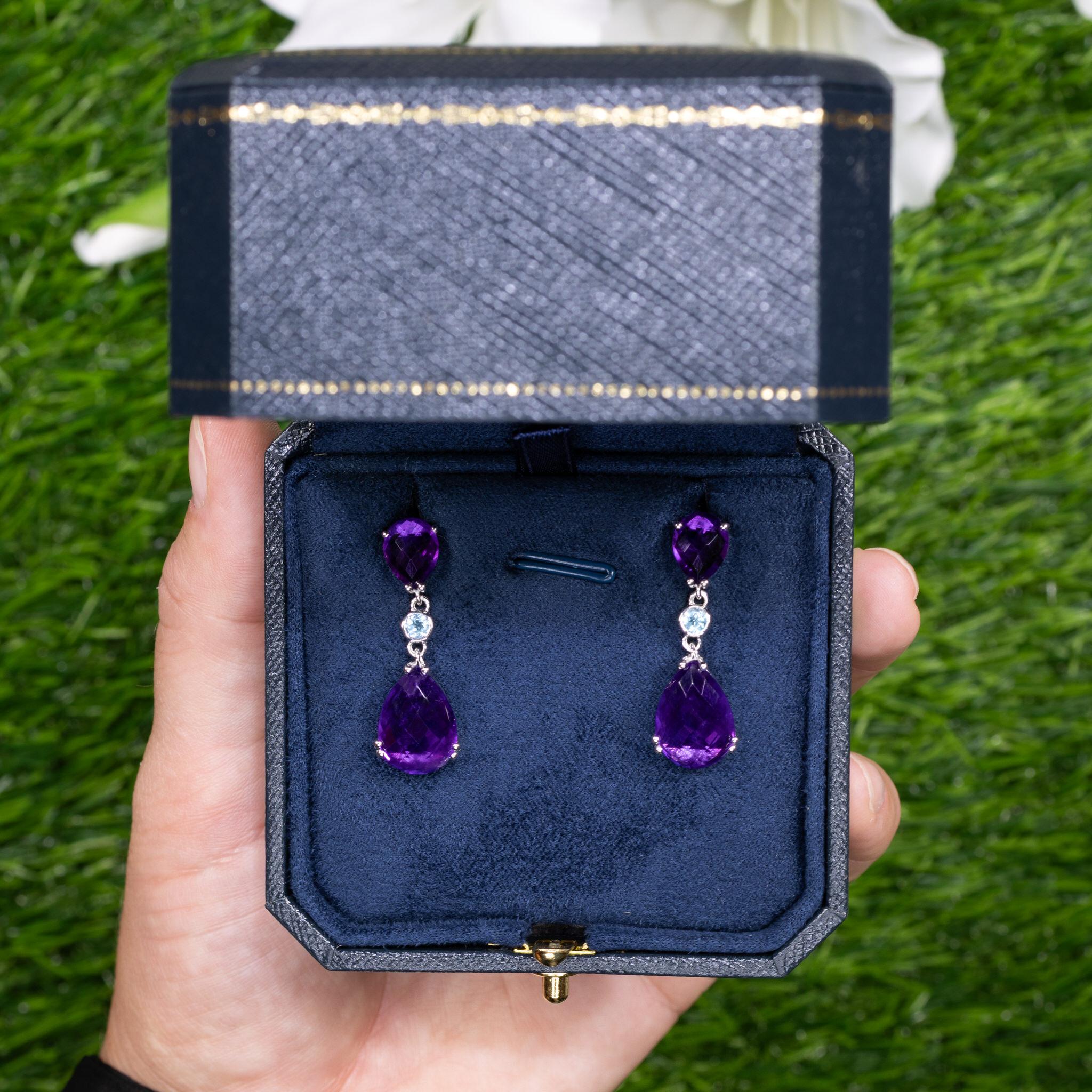 Amethyst-Ohrringe mit Rosenschliff Blauer Topas 11,8 Karat Sterling Silber im Zustand „Hervorragend“ im Angebot in Punta Gorda, FL