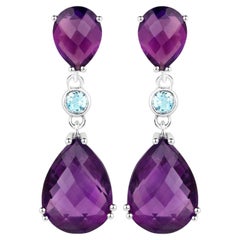 Rose Cut Amethyst Earrings Blue Topaz 11.8 Carats Sterling Silver