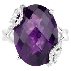 Anillo de amatista talla rosa con topacio blanco 10,43 quilates Plata de ley