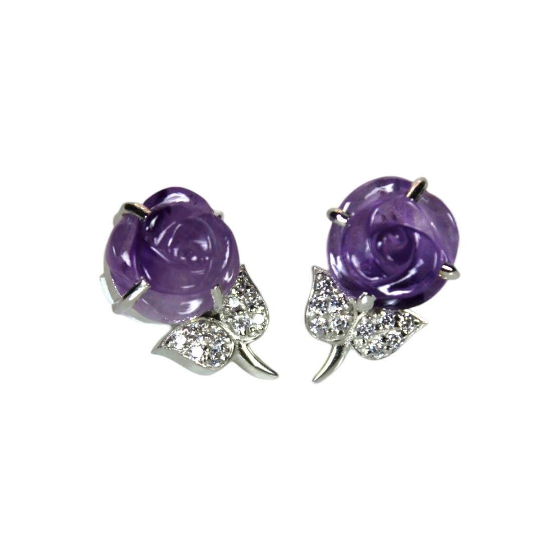Rose Cut Amethyst Stud Earrings In New Condition For Sale In Vadgam, GJ