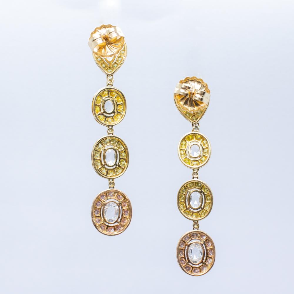 Taille rose Boucles d'oreilles pendantes en diamant jaune fantaisie et taille rose en vente
