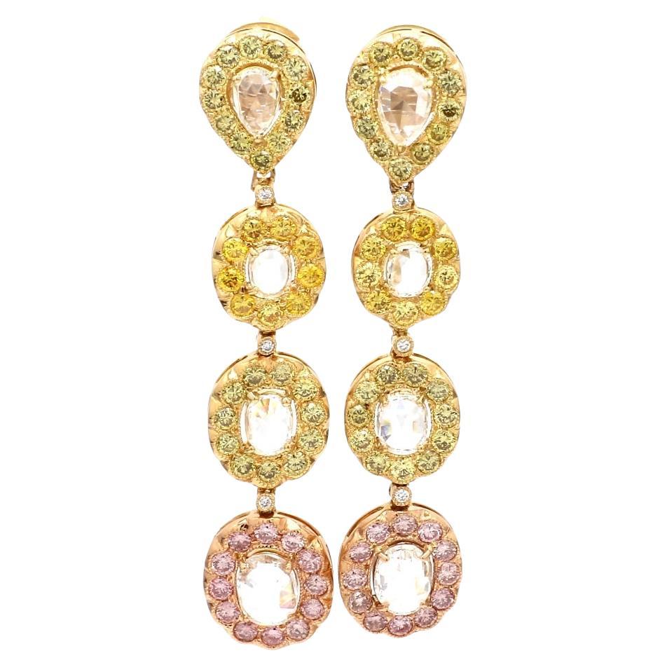 Rose Cut and Fancy Yellow Diamond Drop Earrings