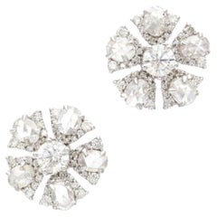 Rose Cut and Round Brilliant Diamond Stud Earrings in 18K Gold