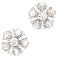 Boucles d'oreilles en or 18 carats avec diamants ronds et taillés en rose