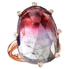 18 Karat Rose Gold Rose Cut Bicolor Tourmaline Diamond Cocktail Ring