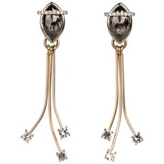 Rose Cut Black Diamond Marquise Studs with White Sapphire Dangle Jackets