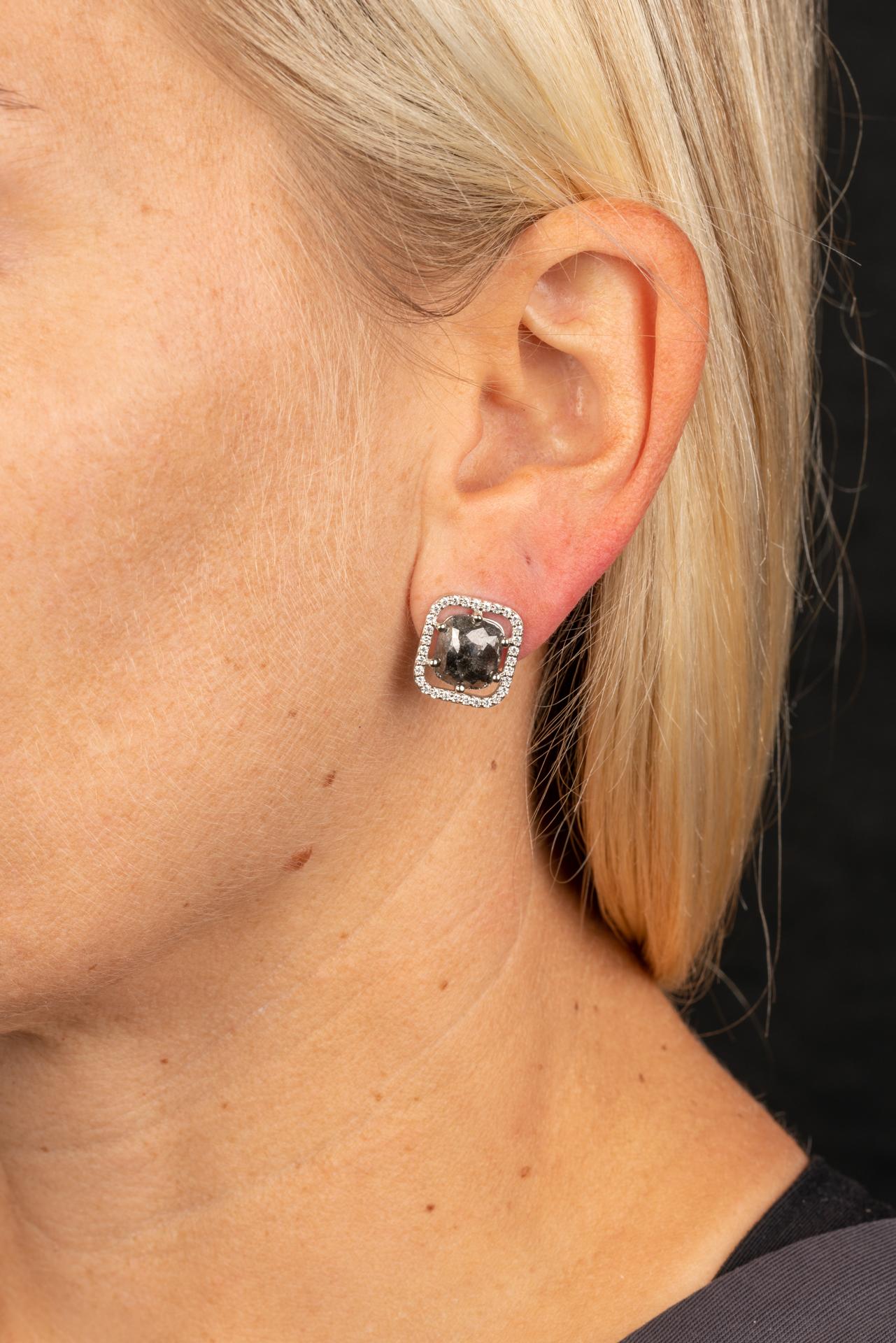 Women's Rose Cut Black Diamond Pear-Shaped Halo Jackets on Black Diamond Halo Studs