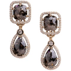 Rose Cut Black Diamond Pear-Shaped Halo Jackets on Black Diamond Halo Studs