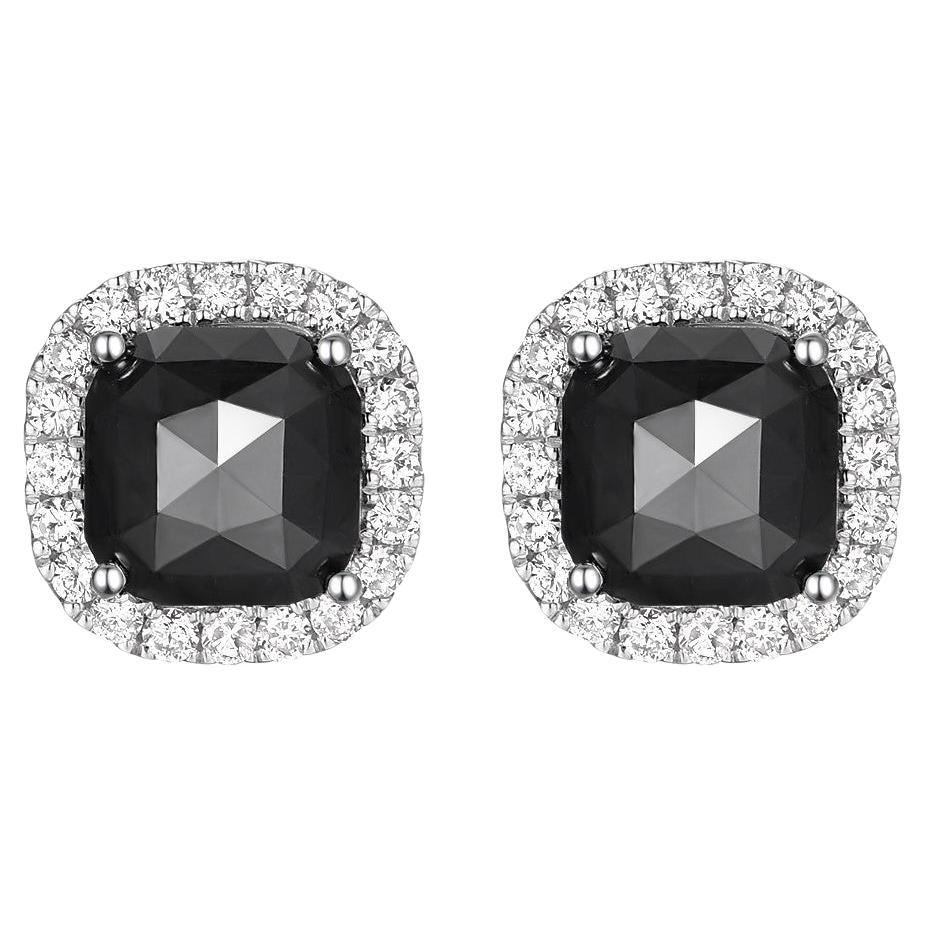 1.83Ct Rose Cut Black Diamond Stud Earring in 14K White Gold For Sale