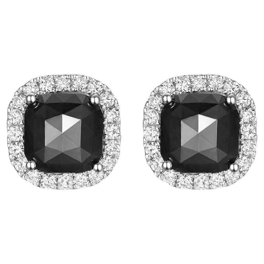 1.83Ct Rose Cut Black Diamond Stud Earring in 14K White Gold