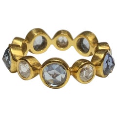 Rose Cut Blue Sapphire and Diamond Eternity Ring, 22 Karat Gold, A2 by Arunashi