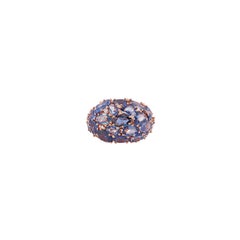 Rose Cut Blue Sapphire Diamond Ring in 18 Karat Rose Gold