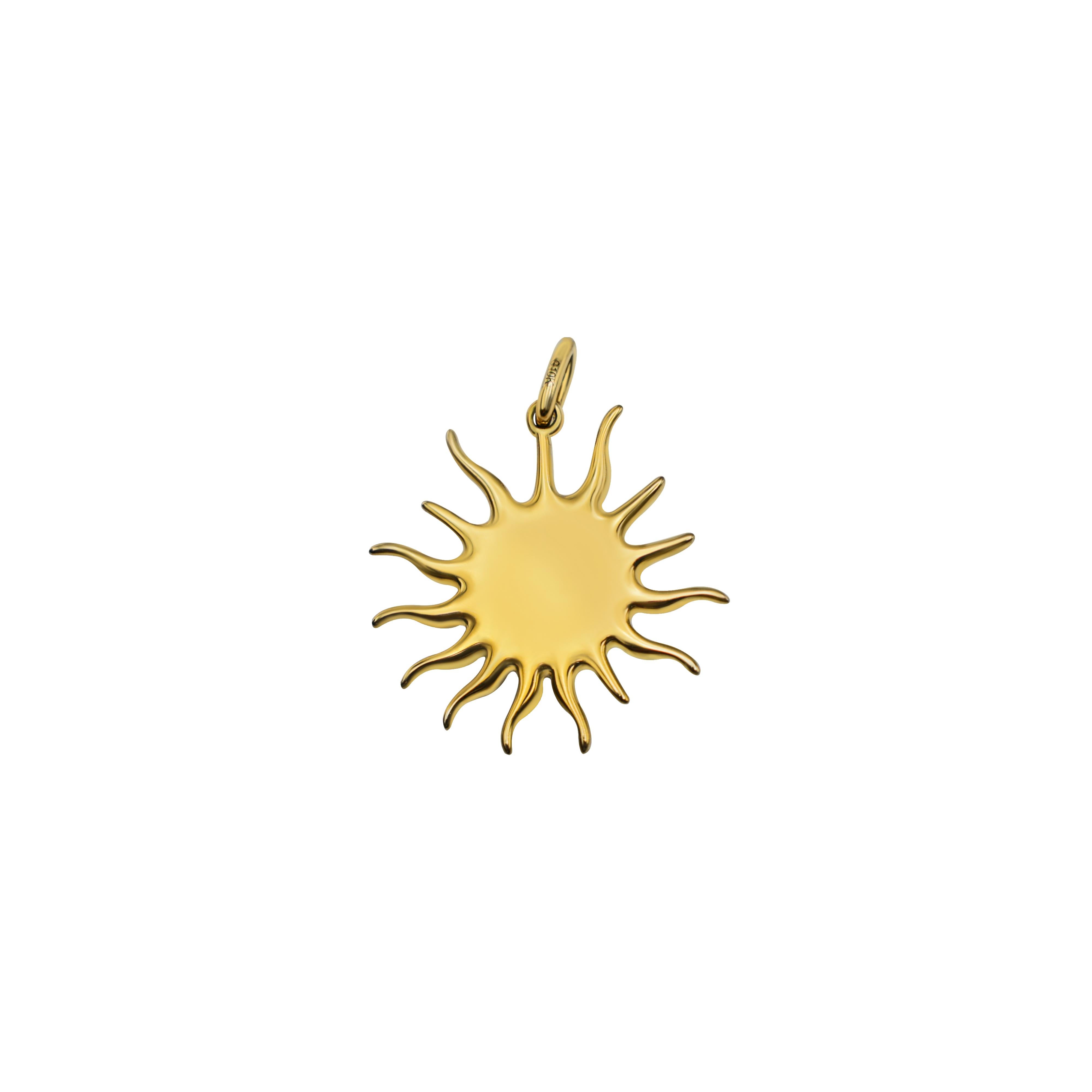 Modern Rose Cut Blue Sapphire Golden Sun Pendant, 10kt Gold with Paper-link Chain For Sale