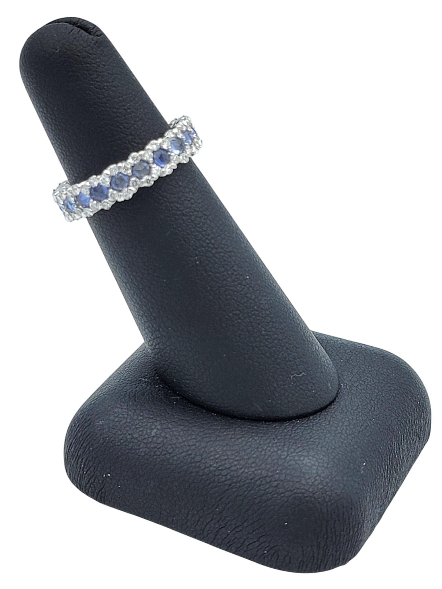 Rose Cut Blue Spinel and Diamond Edged Eternity Band Ring in 18 Karat White Gold For Sale 5