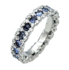 Rose Cut Blue Spinel and Diamond Edged Eternity Band Ring in 18 Karat White Gold