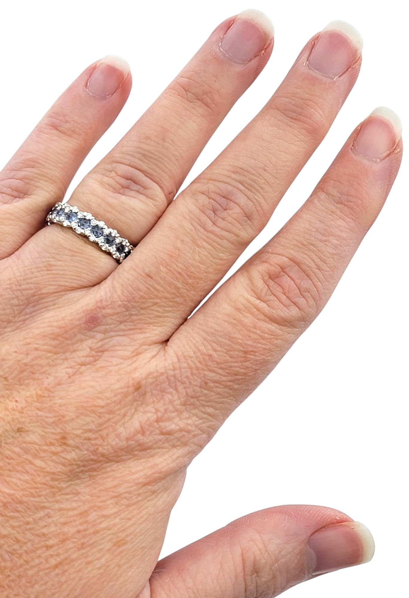 Rose Cut Blue Spinel and Diamond Edged Eternity Band Ring in 18 Karat White Gold For Sale 2