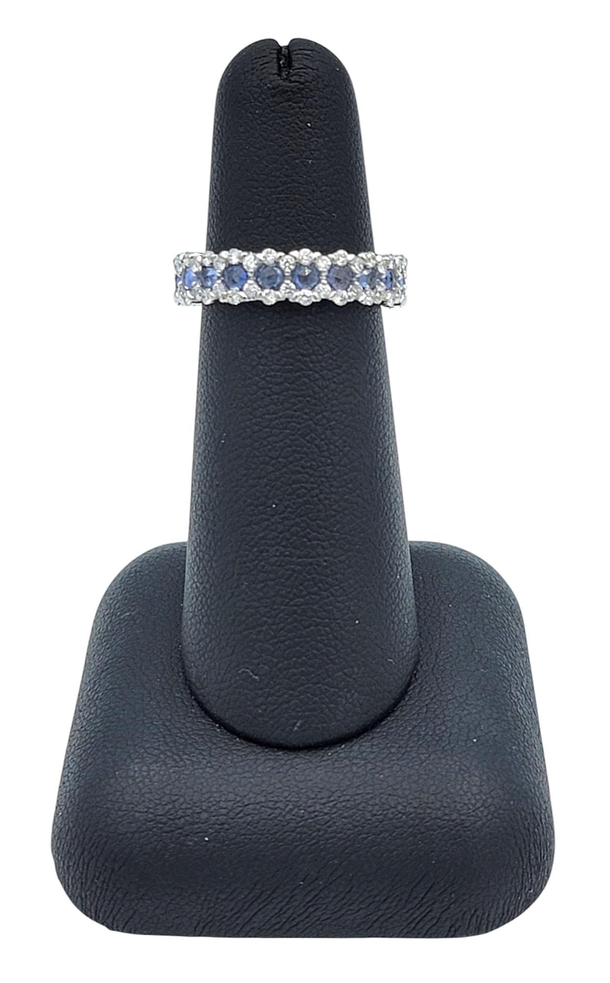 Rose Cut Blue Spinel and Diamond Edged Eternity Band Ring in 18 Karat White Gold For Sale 4