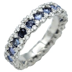 Rose Cut Blue Spinel and Diamond Edged Eternity Band Ring in 18 Karat White Gold