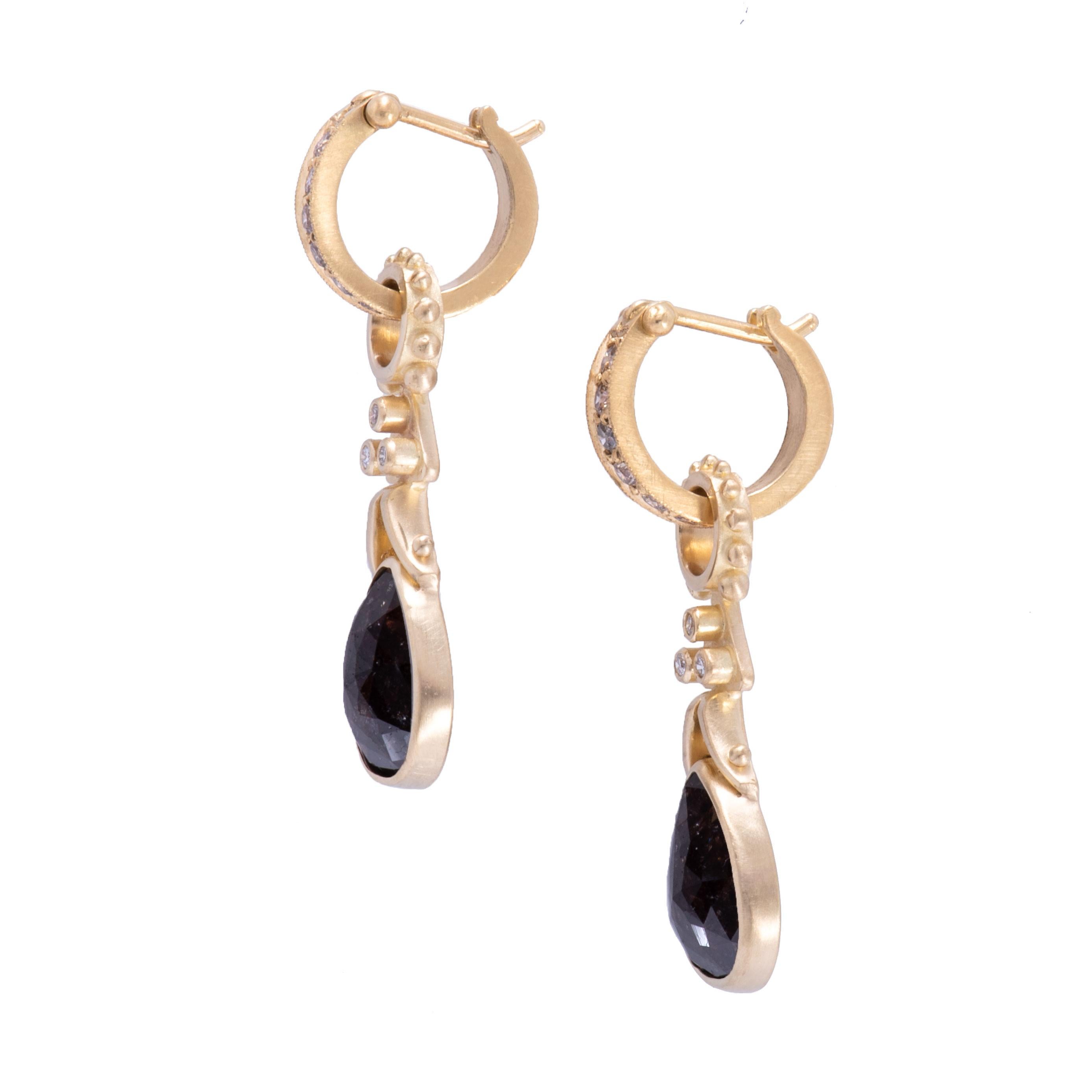 Contemporary Rose Cut Brown Diamond Aria Drop Earrings For Sale