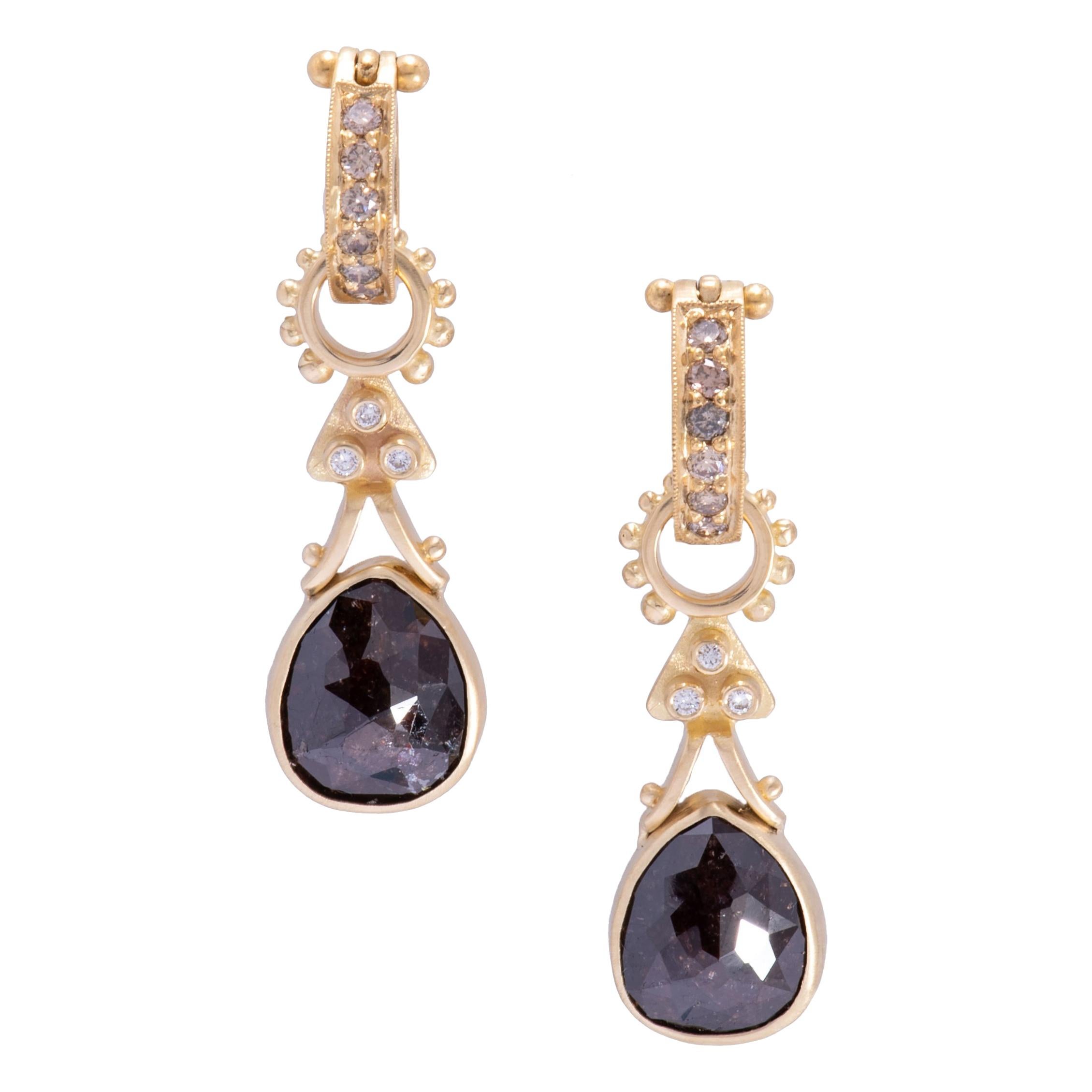 Rose Cut Brown Diamond Aria Drop Earrings For Sale