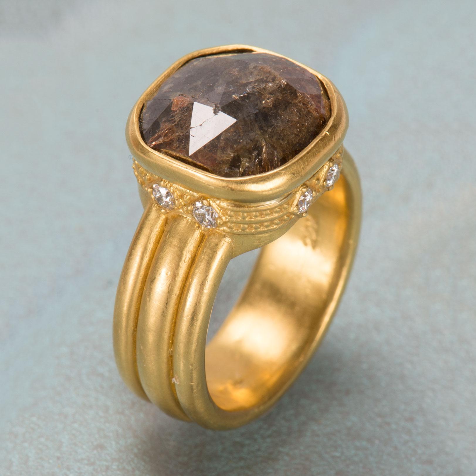 Rose Cut Brown Diamond Ring In New Condition In Santa Fe, NM