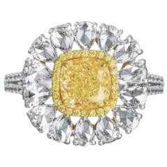 Rose cut Classic Cushion Yellow Diamond Ring, 3.90 Carat