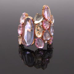Rose Cut Colored Sapphires and Diamonds Cocktail Ring, 18kt Gold