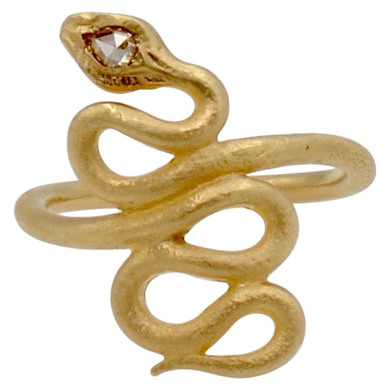 Rose Cut Diamond 14 Karat Gold Snake Ring For Sale