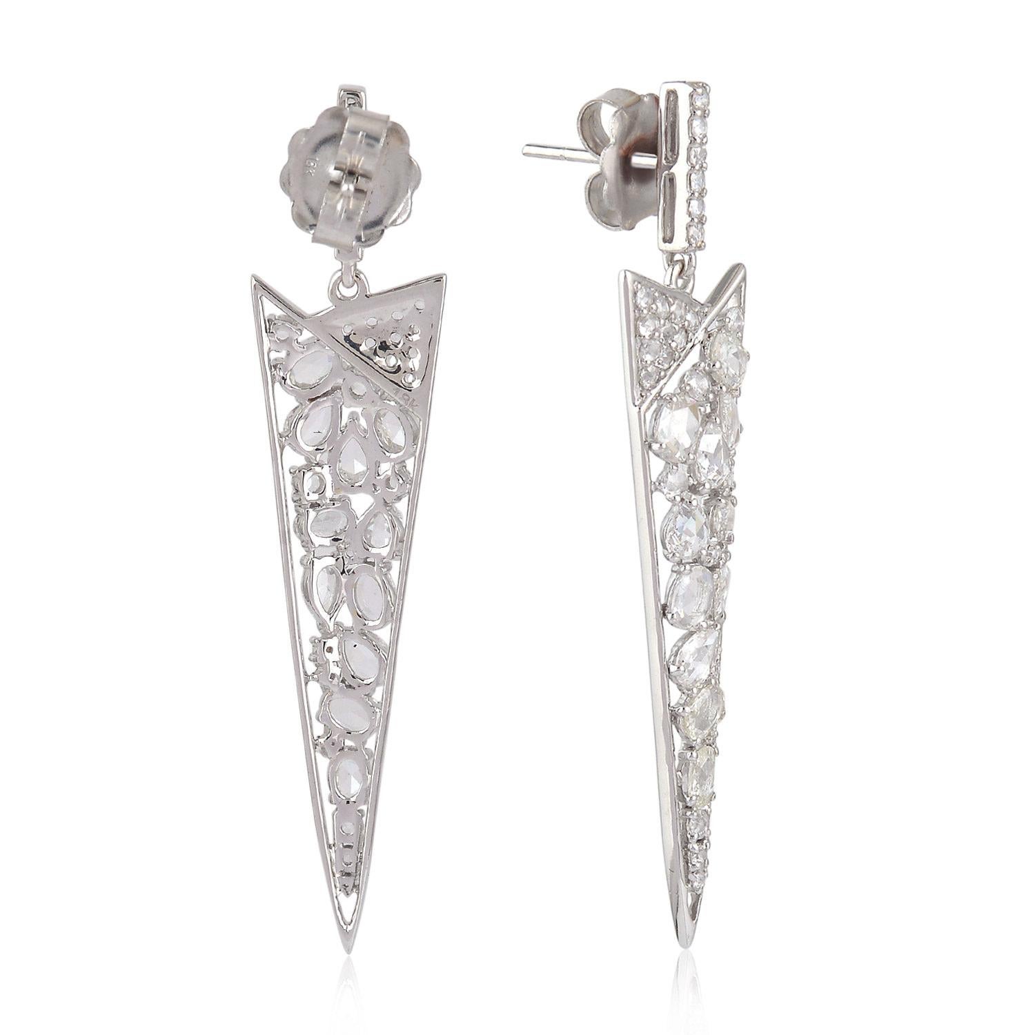 Taille rose Boucles d'oreilles en or 18 carats avec diamants taille rose en vente