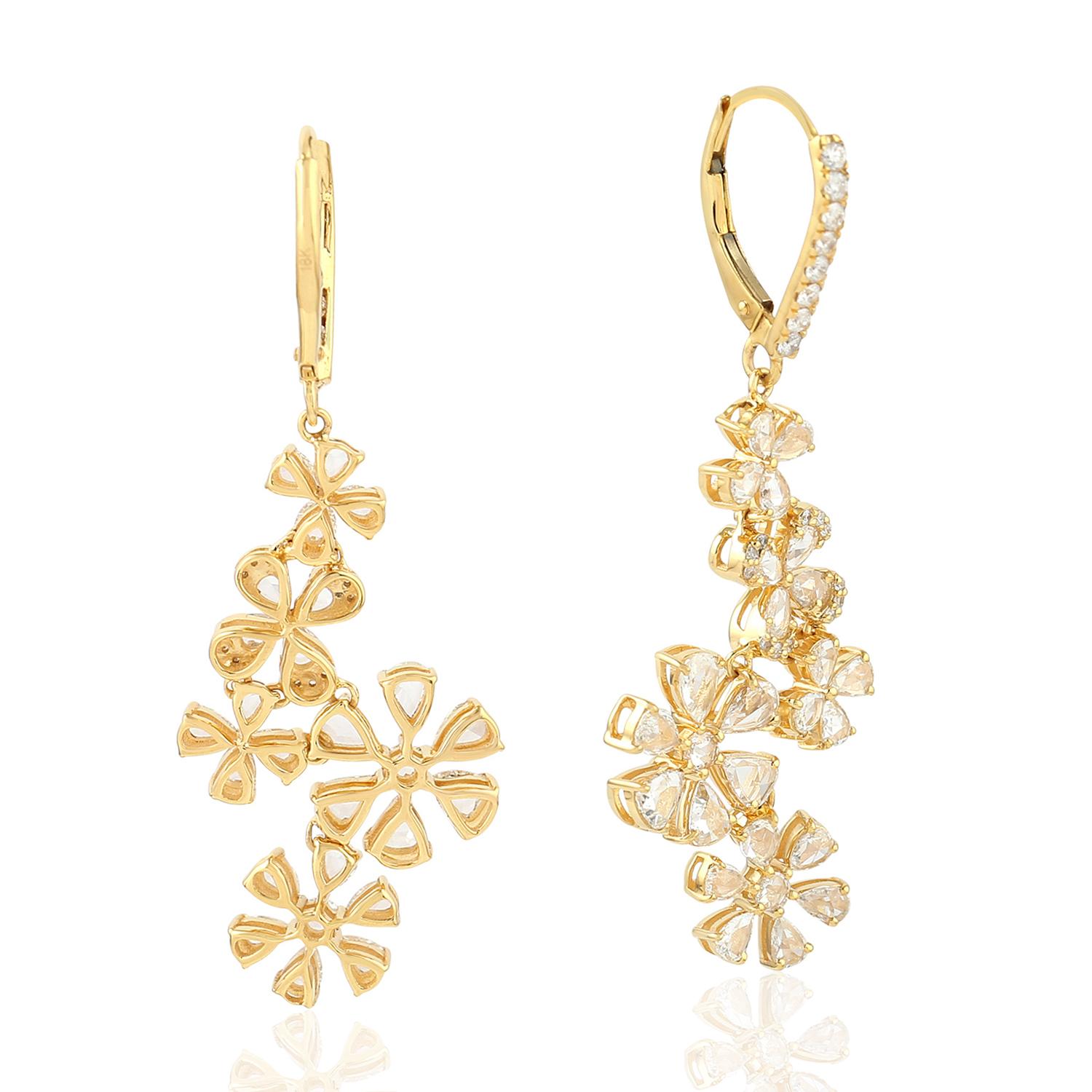 Rose Cut Diamond 18 Karat Gold Earrings In New Condition For Sale In Hoffman Estate, IL