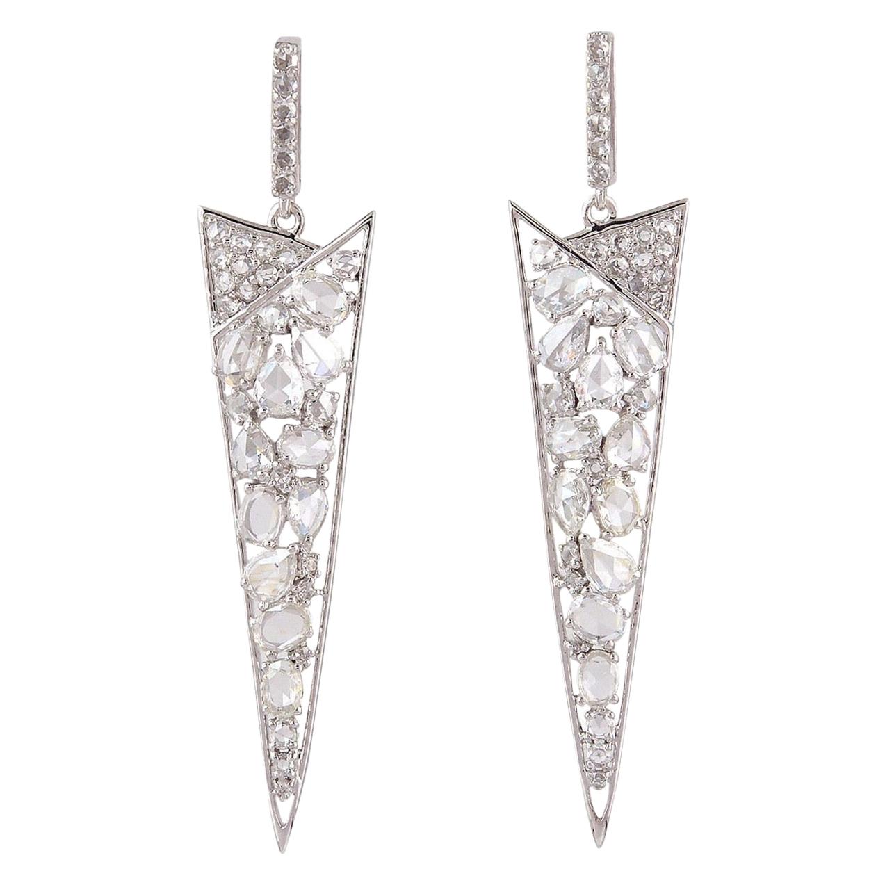 Rose Cut Diamond 18 Karat Gold Earrings For Sale