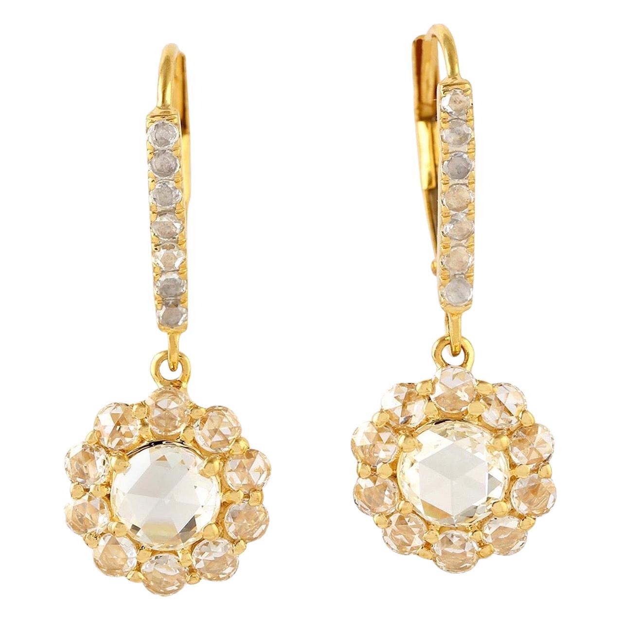 Ohrringe aus 18 Karat Gold mit Diamanten im Rosenschliff im Angebot