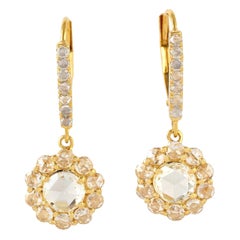Rose Cut Diamond 18 Karat Gold Earrings