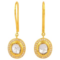 Rose Cut Diamond 18 Karat Gold Earrings