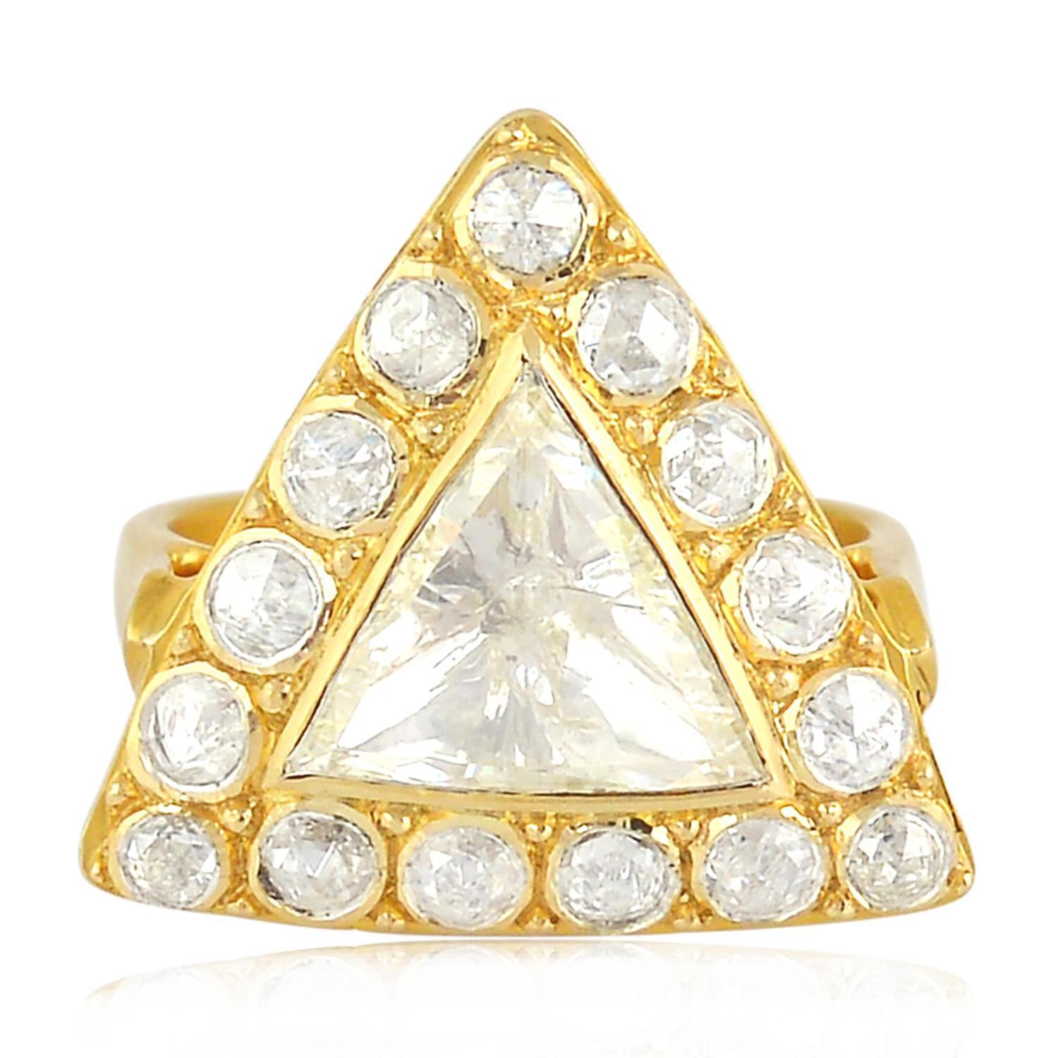 For Sale:  Rose Cut Diamond 18 Karat Gold Engagement Ring 4