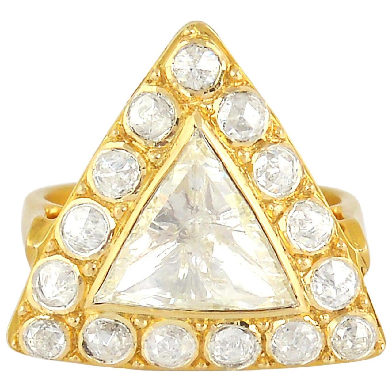 For Sale:  Rose Cut Diamond 18 Karat Gold Engagement Ring