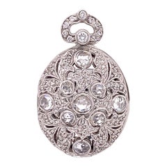 Rose Cut Diamond 18 Karat White Gold Vintage Locket Pendant