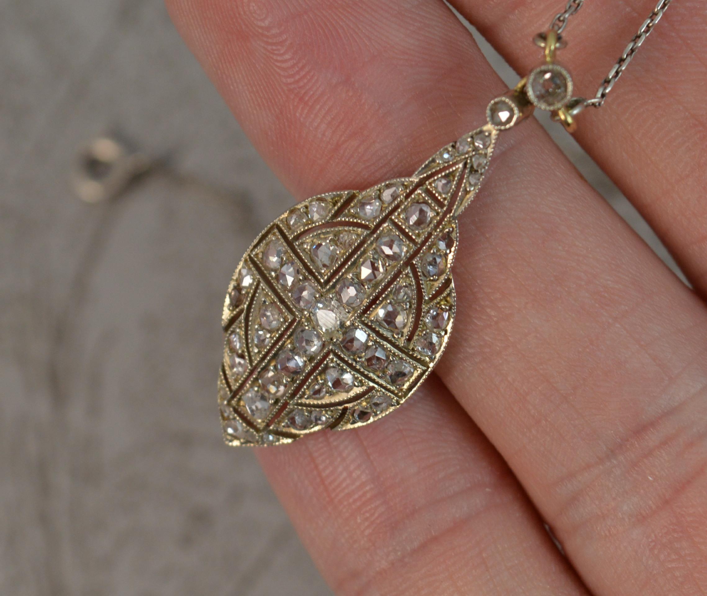 Edwardian Rose Cut Diamond 18 Carat White Gold Pendant Necklace