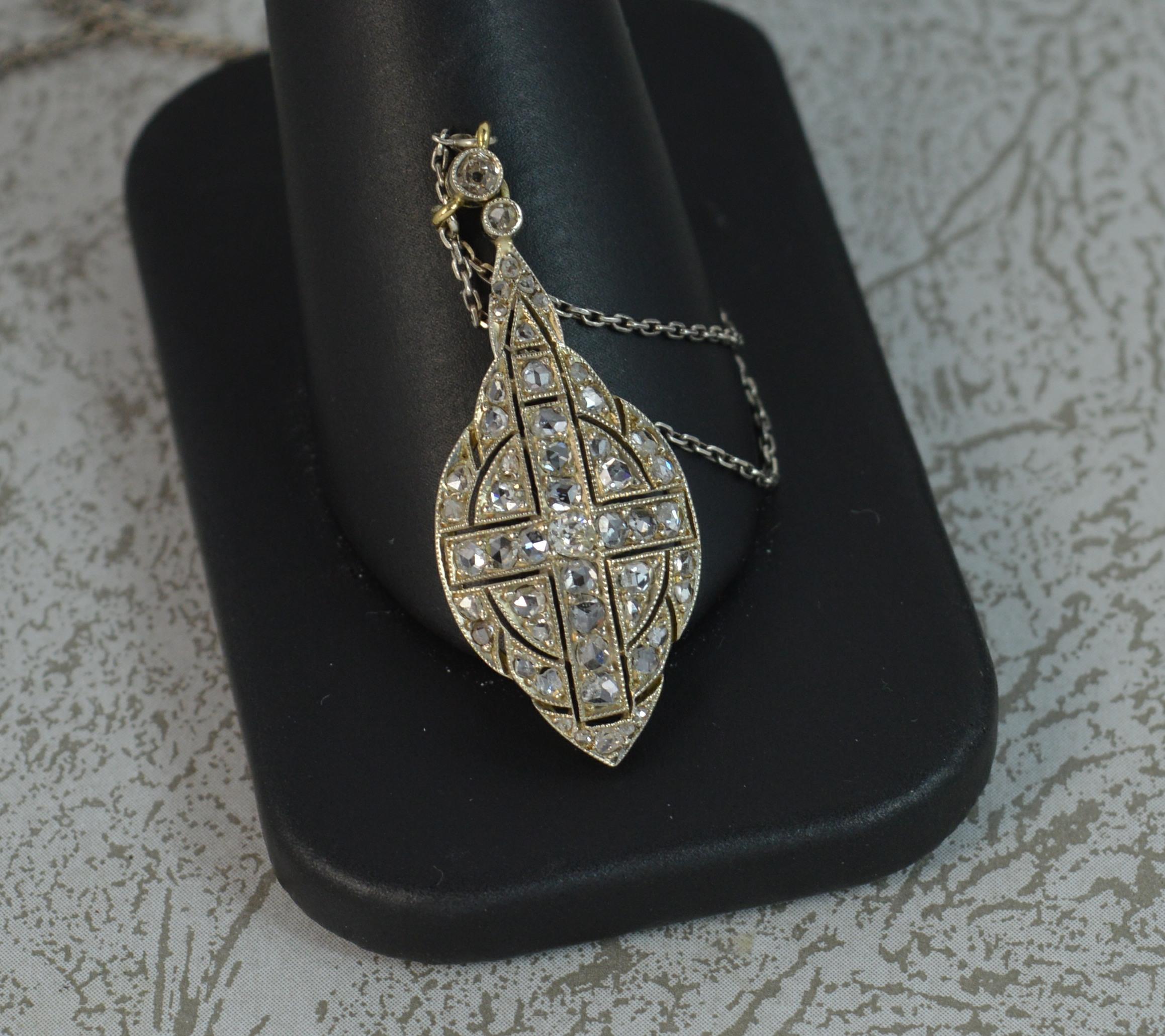 Rose Cut Diamond 18 Carat White Gold Pendant Necklace 2