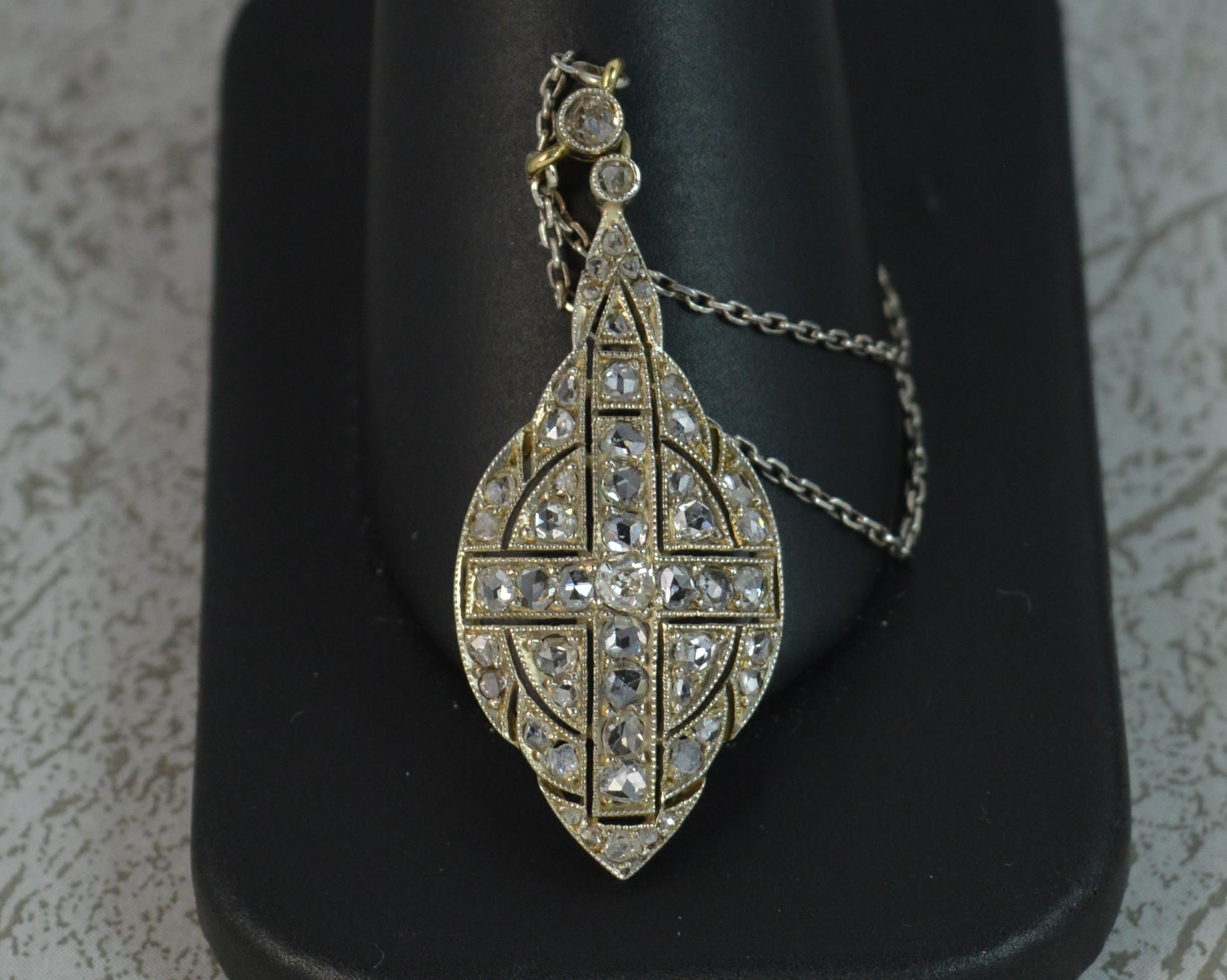 Rose Cut Diamond 18 Carat White Gold Pendant Necklace 3