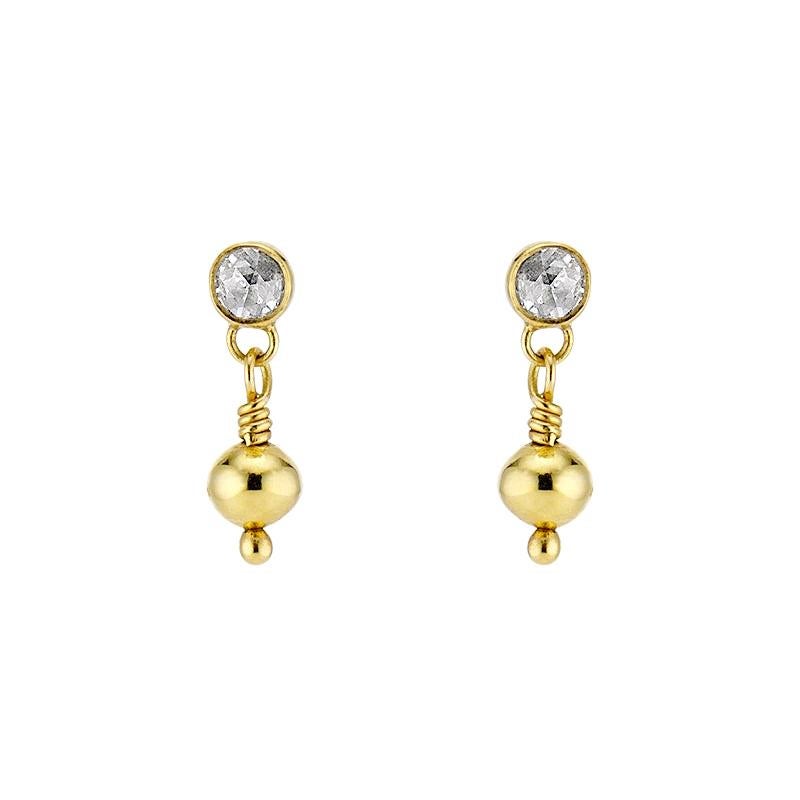 .5 Carat Rose Cut White Diamond 22 Karat Yellow Gold Orb Dangle Drop Earrings For Sale