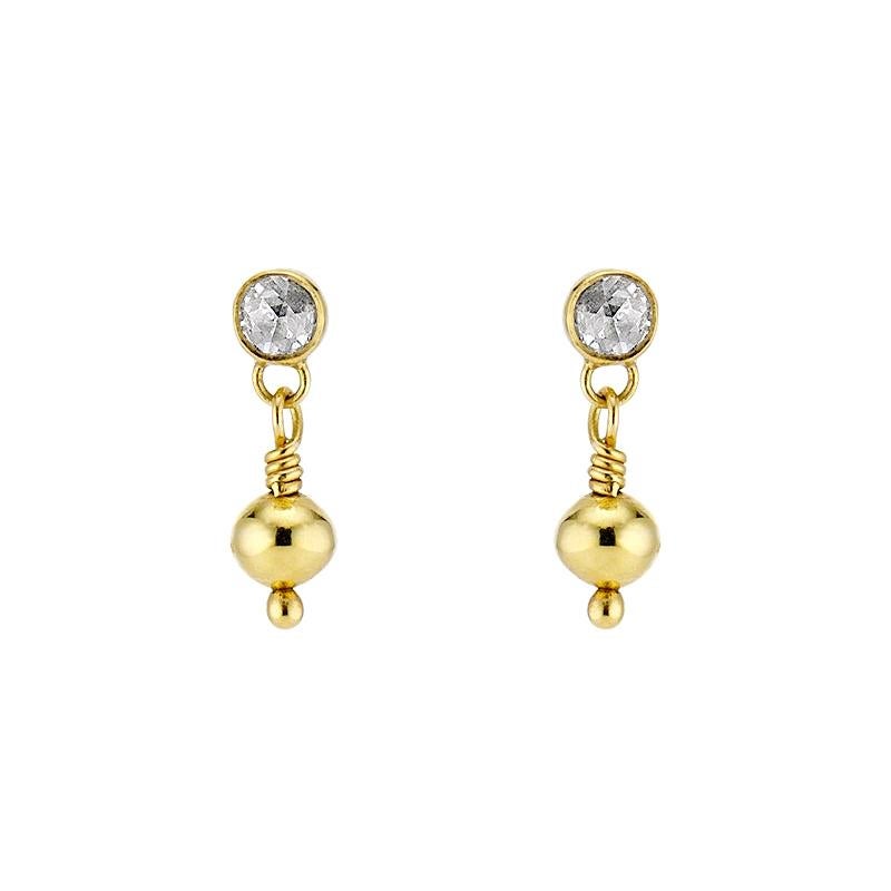 .5 Carat Rose Cut White Diamond 22 Karat Yellow Gold Orb Dangle Drop Earrings For Sale