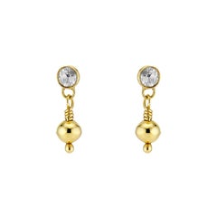 .5 Carat Rose Cut White Diamond 22 Karat Yellow Gold Orb Dangle Drop Earrings