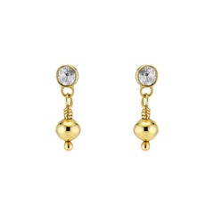 .5 Carat Rose Cut White Diamond 22 Karat Yellow Gold Orb Dangle Drop Earrings