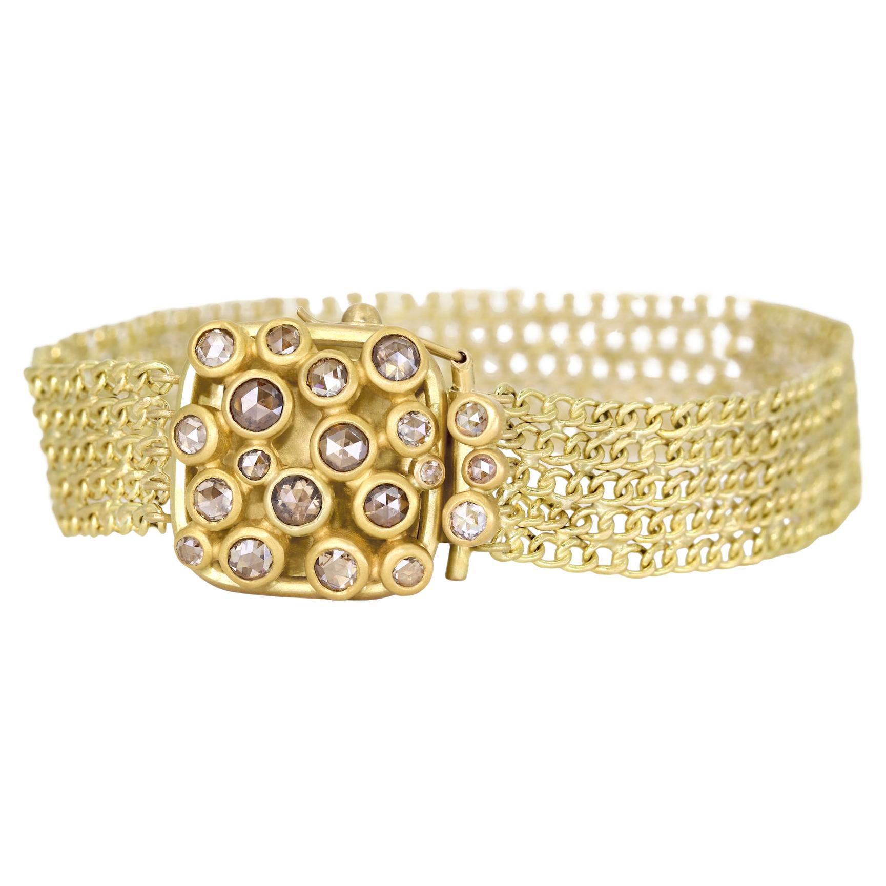 Rose-Cut Diamond 22K Yellow Gold Chainmaille Disco Bracelet, Lola Brooks 2022 For Sale