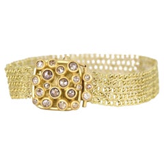 Rose-Cut Diamond 22K Yellow Gold Chainmaille Disco Bracelet, Lola Brooks 2022