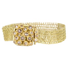 Pulsera Disco de cadena de oro amarillo de 22 quilates con diamantes talla rosa, Lola Brooks 2022