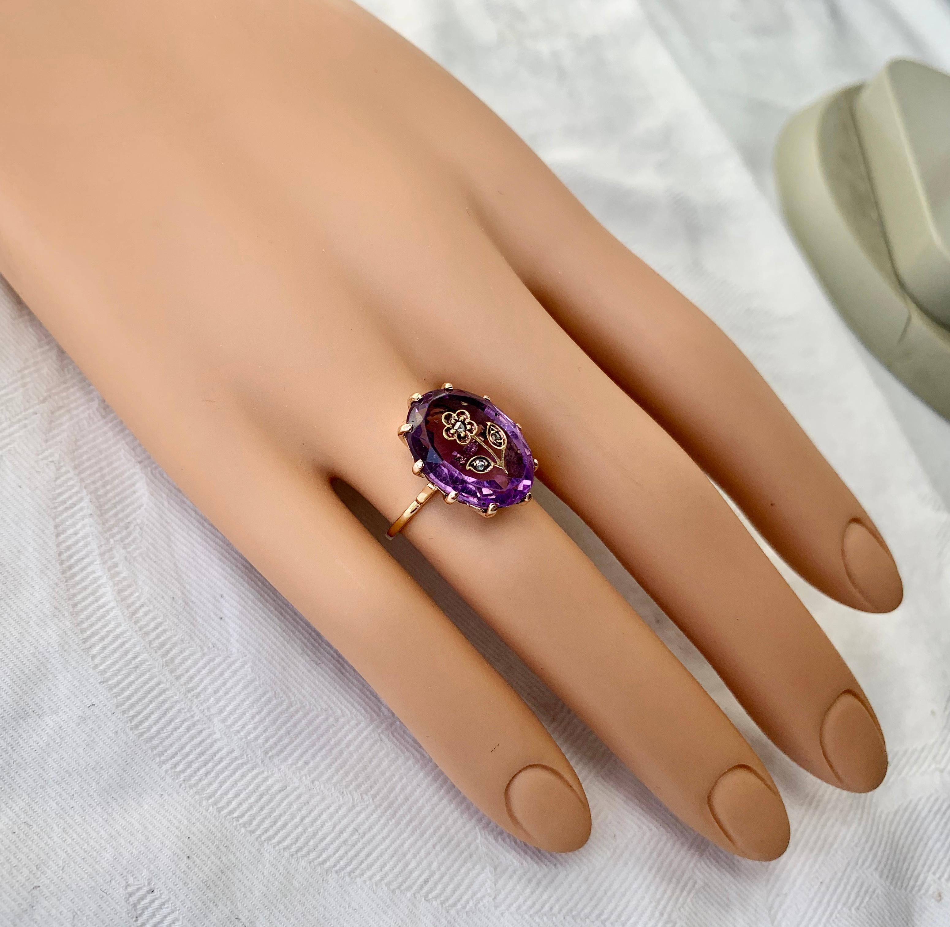 Rose Cut Diamant Amethyst Intaglio Ring Rose von Sharon Antike viktorianische Blume 5